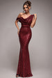 Goddiva Sequin Cowl One Shoulder Maxi Dress - Wine