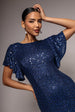 Goddiva Sequin Flutter Sleeve Maxi - Navy