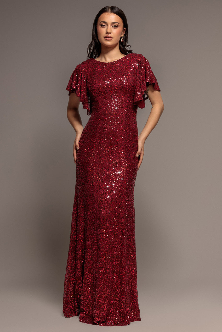 Sequin Flutter Sleeve Maxi - Wine