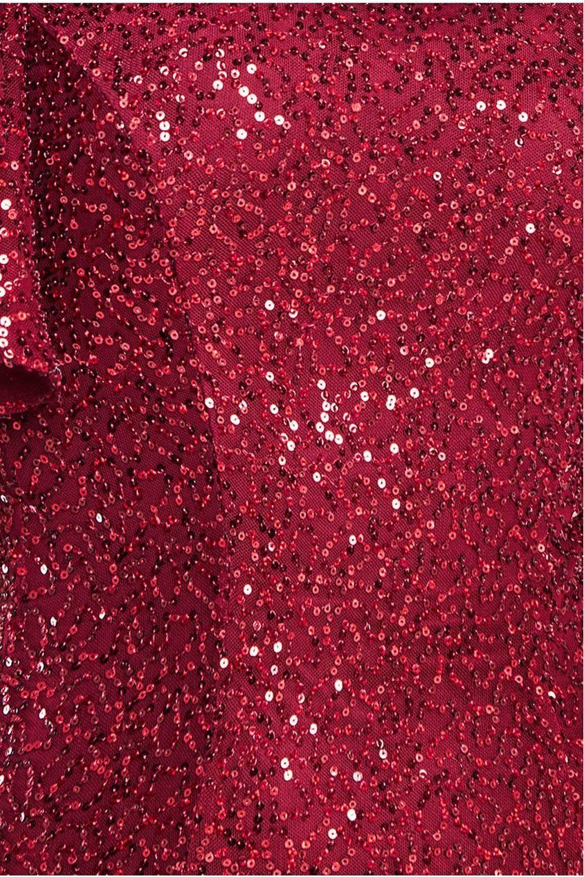 Goddiva Sequin Flutter Sleeve Maxi - Wine