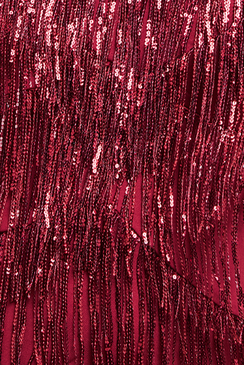 Goddiva Sequin Tassel Flapper Midi Dress - Wine