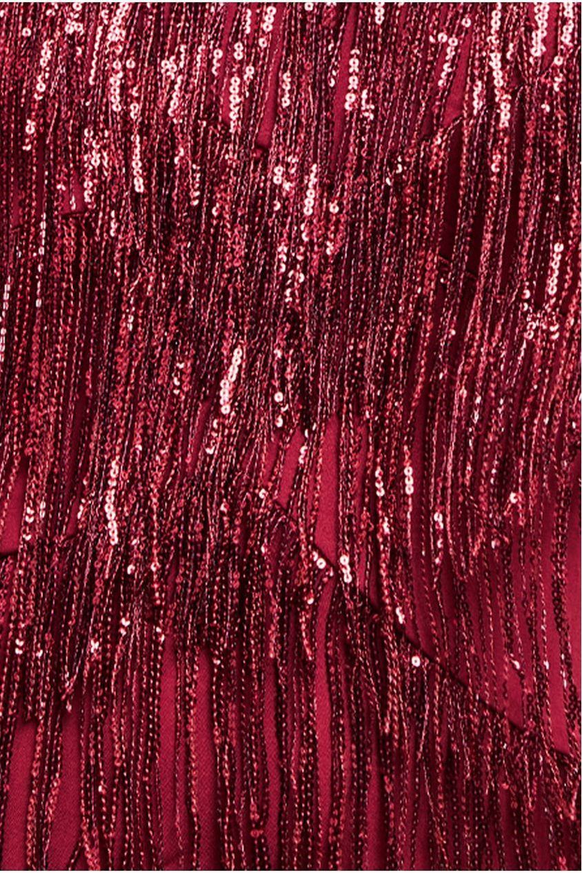 Goddiva Sequin Tassel Flapper Midi Dress - Wine