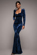 Goddiva Flared Hem Ice Velvet Maxi - Navy