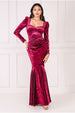 Goddiva Flared Hem Ice Velvet Maxi - Burgundy