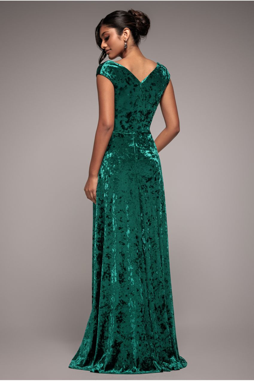 Goddiva Ice Velvet Bardot Wrap Maxi - Emerald Green