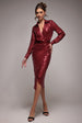 Goddiva Sequin Front Split Shirt Dress - Wine