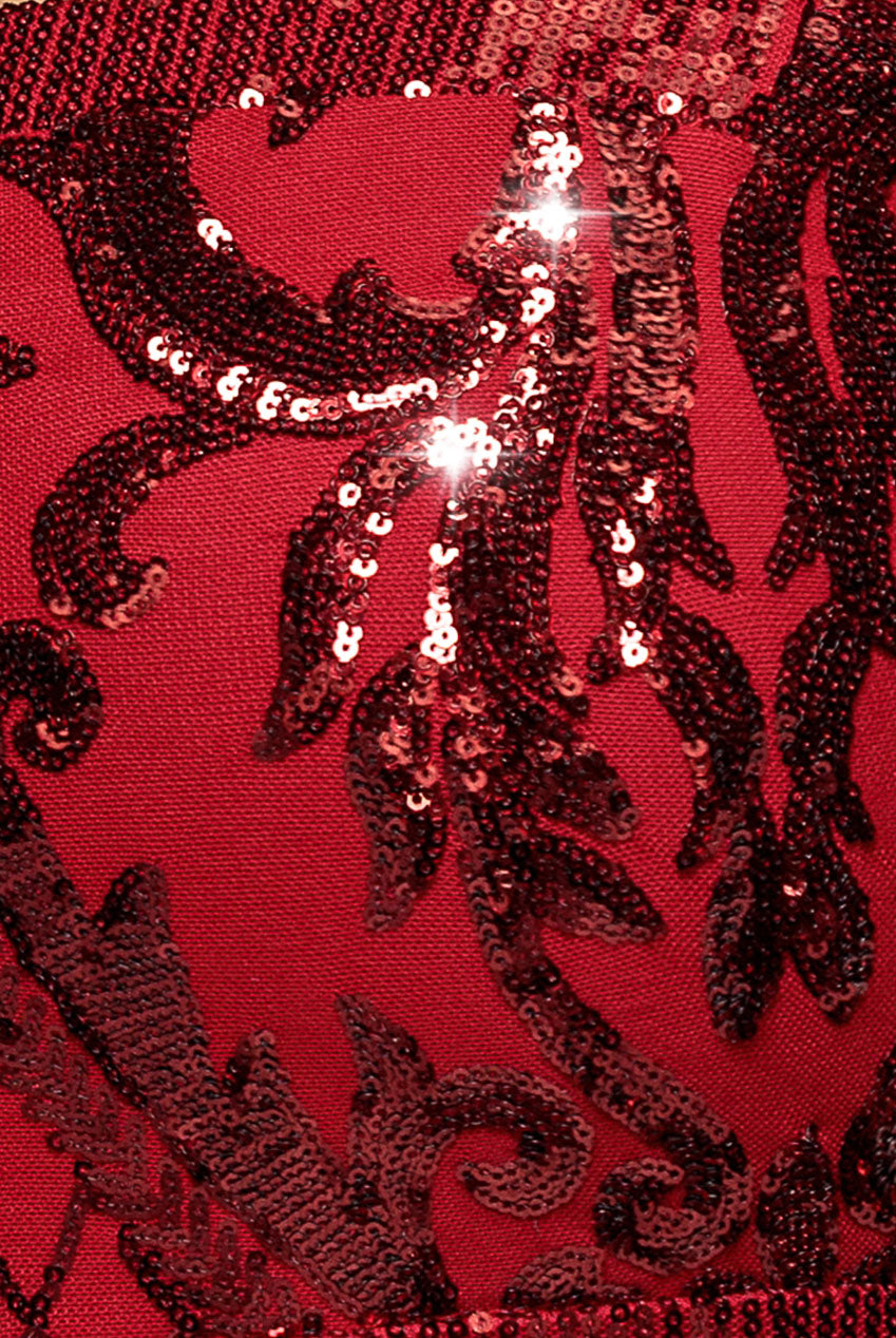 Goddiva Plus Sequin Square Neck Maxi With Scallop Hem - Red