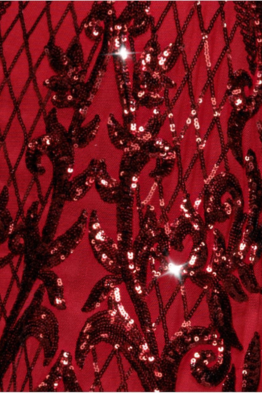 Goddiva Sequin Square Neck Maxi With Scallop Hem - Red