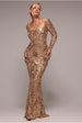 Goddiva Sequin Square Neck Maxi With Scallop Hem - Gold