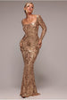 Goddiva Sequin Square Neck Maxi With Scallop Hem - Gold