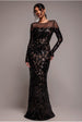 Goddiva Floral Sequin Mesh Maxi - Black