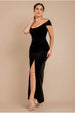 Goddiva Draped Shoulder Velvet Corset Maxi Dress - Black