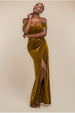Goddiva Draped Shoulder Velvet Corset Maxi Dress - Olive Green