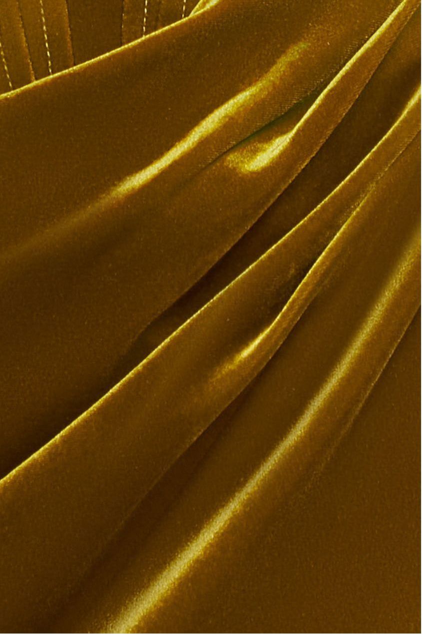 Goddiva Draped Shoulder Velvet Corset Maxi Dress - Olive Green