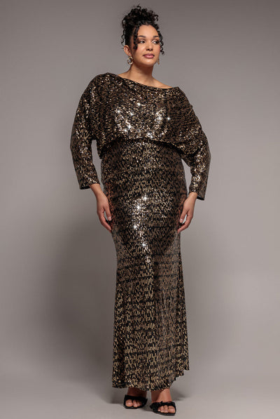 Black - Goddiva Plus Sequin Cowl Maxi Dress - Black