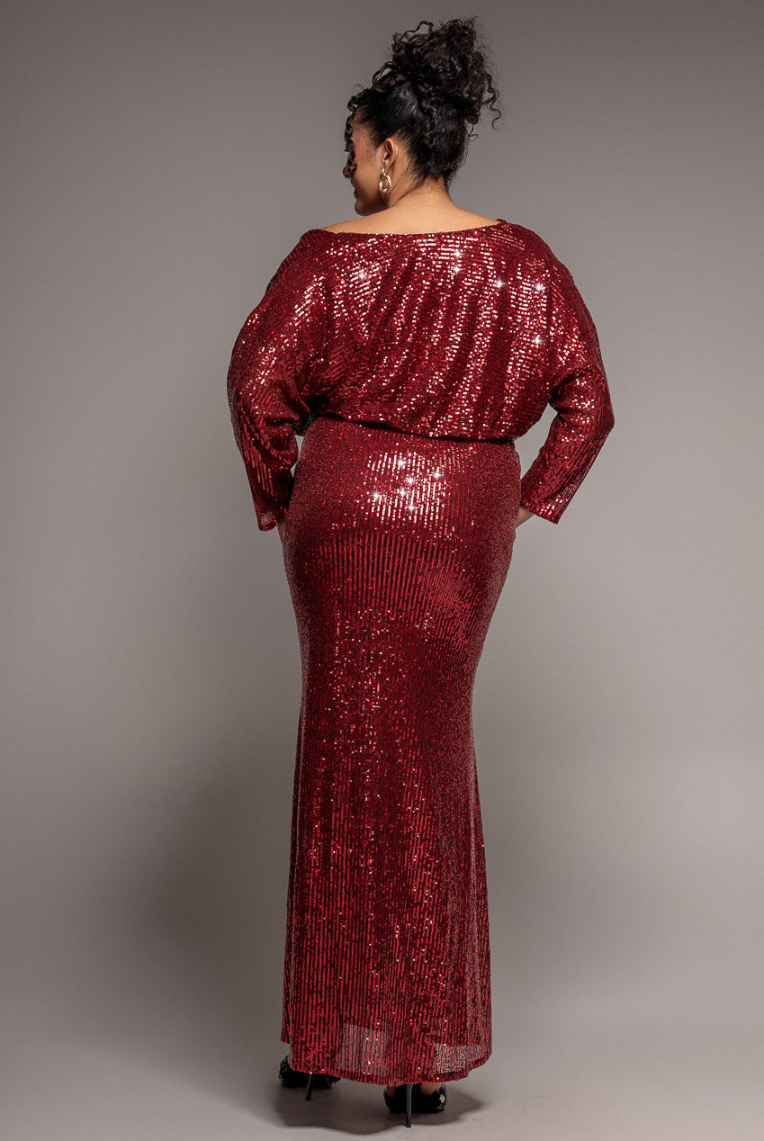 Goddiva Plus Sequin Cowl Maxi Dress - Wine