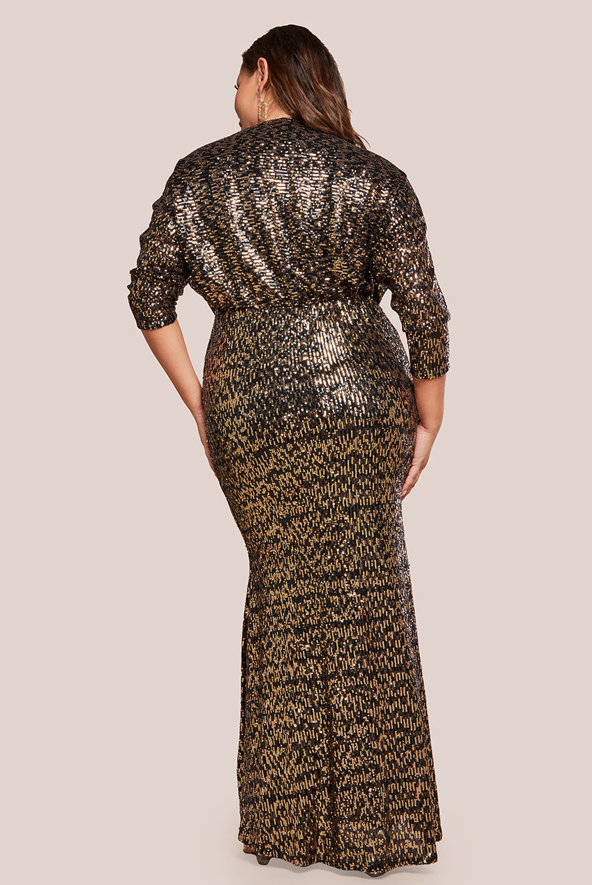 Goddiva Plus Sequin Cowl Maxi Dress - Black