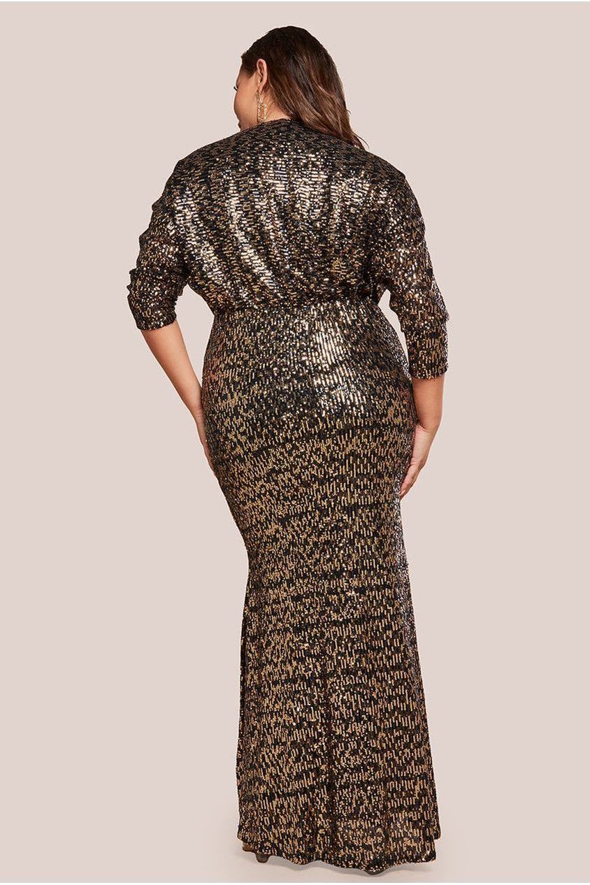 Goddiva Plus Sequin Cowl Maxi Dress - Black