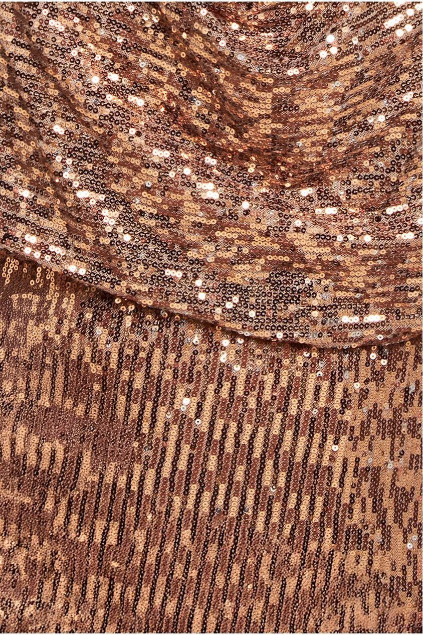Goddiva Plus Sequin Cowl Maxi Dress - Bronze