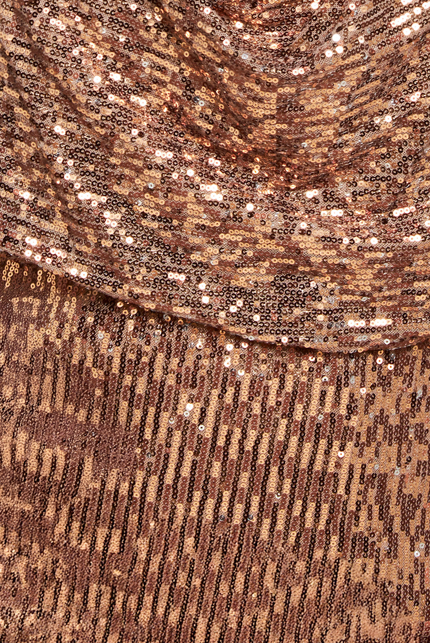 Goddiva Plus Sequin Cowl Maxi Dress - Bronze