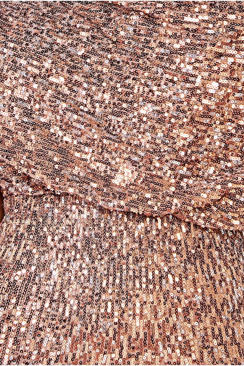 Goddiva Sequin Cowl Maxi Dress - Bronze