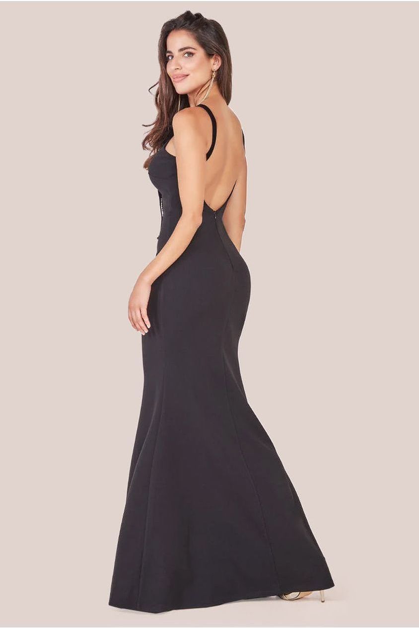 Goddiva Racer Neck Corsage Scuba Maxi - Black