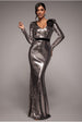 Goddiva Liquid Sequin Corsage Maxi - Silver
