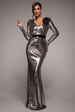 Goddiva Liquid Sequin Corsage Maxi - Silver