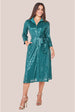 Goddiva Sequin Skater Shirt Dress - Emerald Green