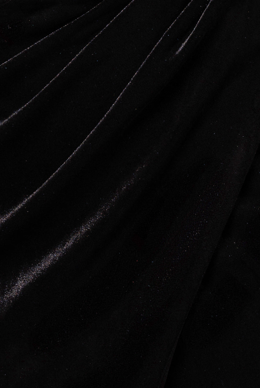 Goddiva Draped Shoulder Velvet Corset Midi Dress - Black