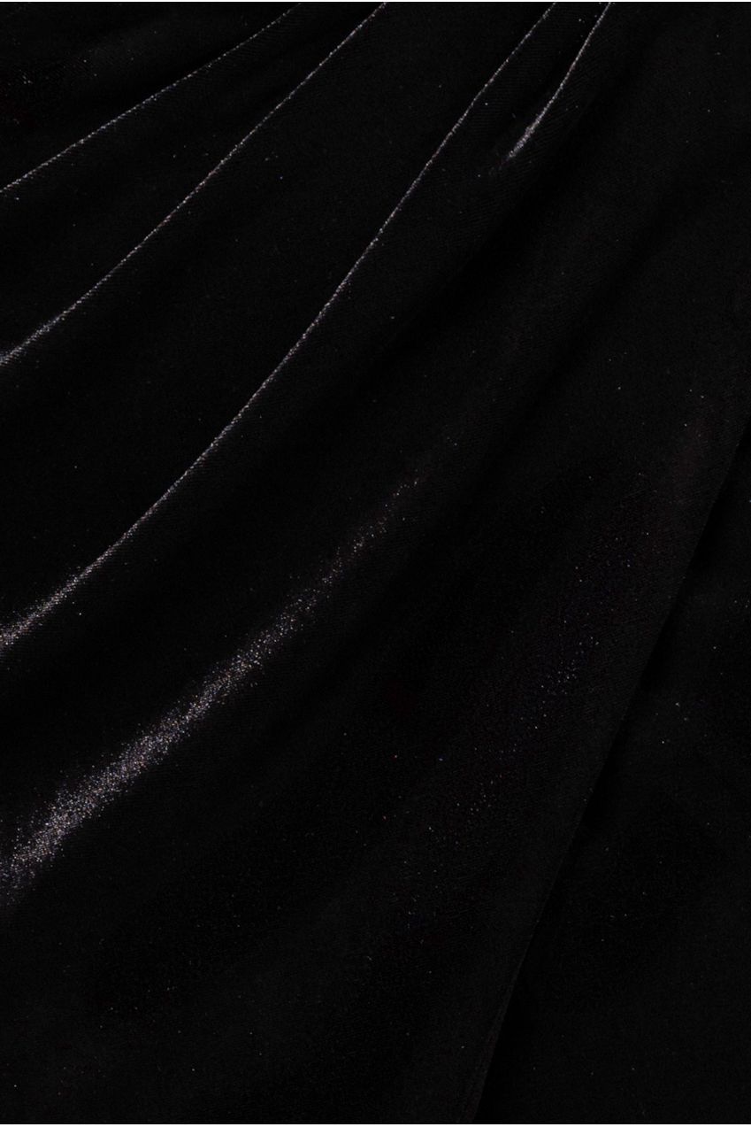 Goddiva Draped Shoulder Velvet Corset Midi Dress - Black