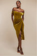 Goddiva Draped Shoulder Velvet Corset Midi Dress - Olive Green