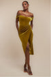 Goddiva Draped Shoulder Velvet Corset Midi Dress - Olive Green