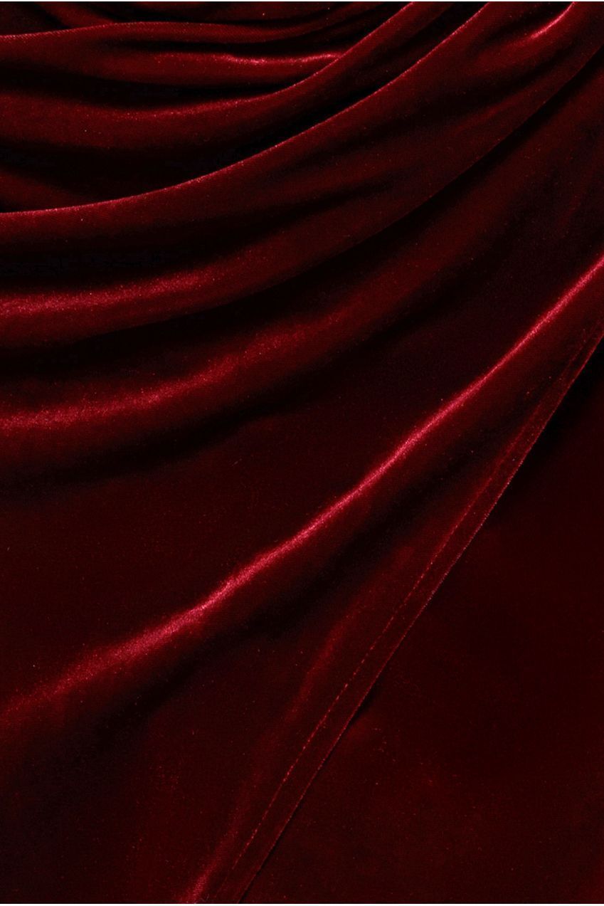 Goddiva Draped Shoulder Velvet Corset Midi Dress - Wine