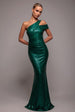 Goddiva One Shoulder Sequin Evening Maxi - Emerald Green