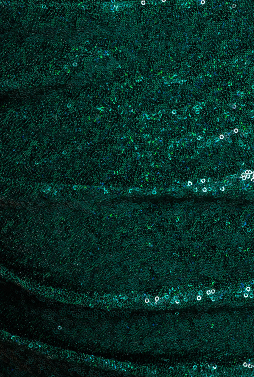 Goddiva One Shoulder Sequin Evening Maxi - Emerald Green