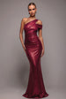 Goddiva One Shoulder Sequin Evening Maxi - Wine