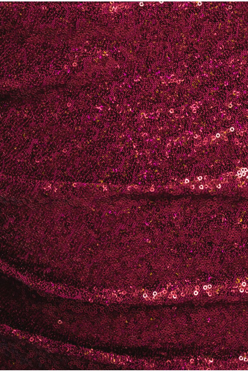 Goddiva One Shoulder Sequin Evening Maxi - Wine