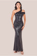 Goddiva One Shoulder Sequin Evening Maxi - Black