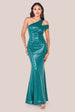 Goddiva One Shoulder Sequin Evening Maxi - Emerald Green