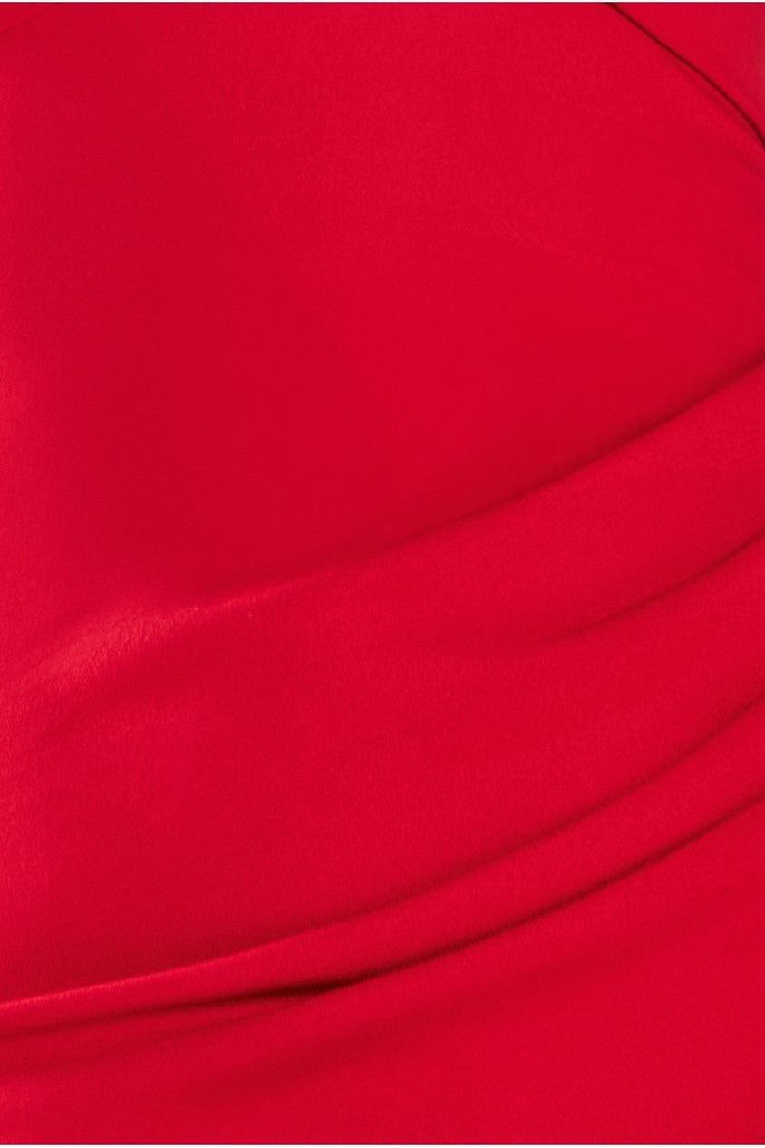 Goddiva Fan Pleated Bardot Scuba Crepe Maxi - Red