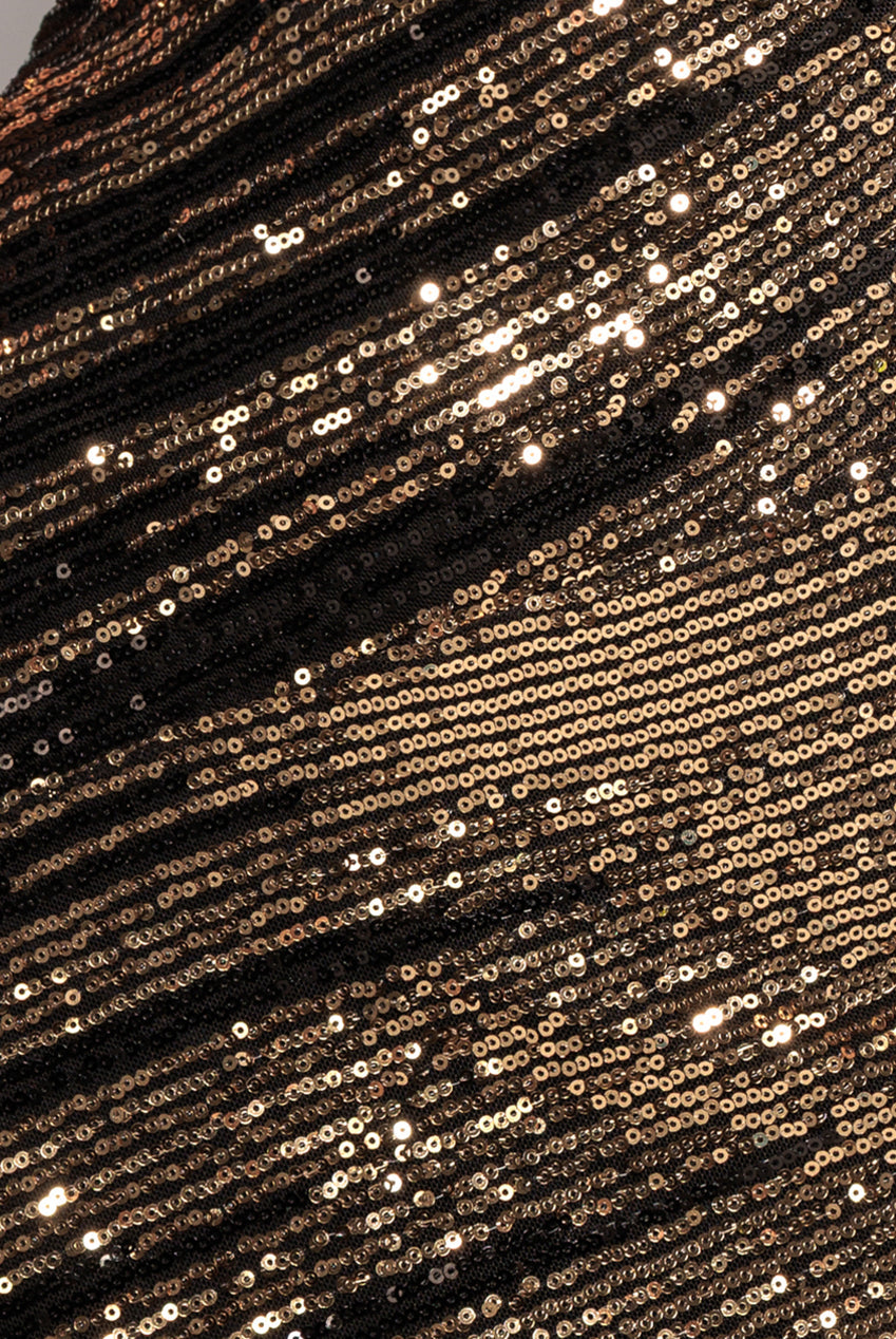 Goddiva One Sleeve Diagonal Sequin Midi - Gold