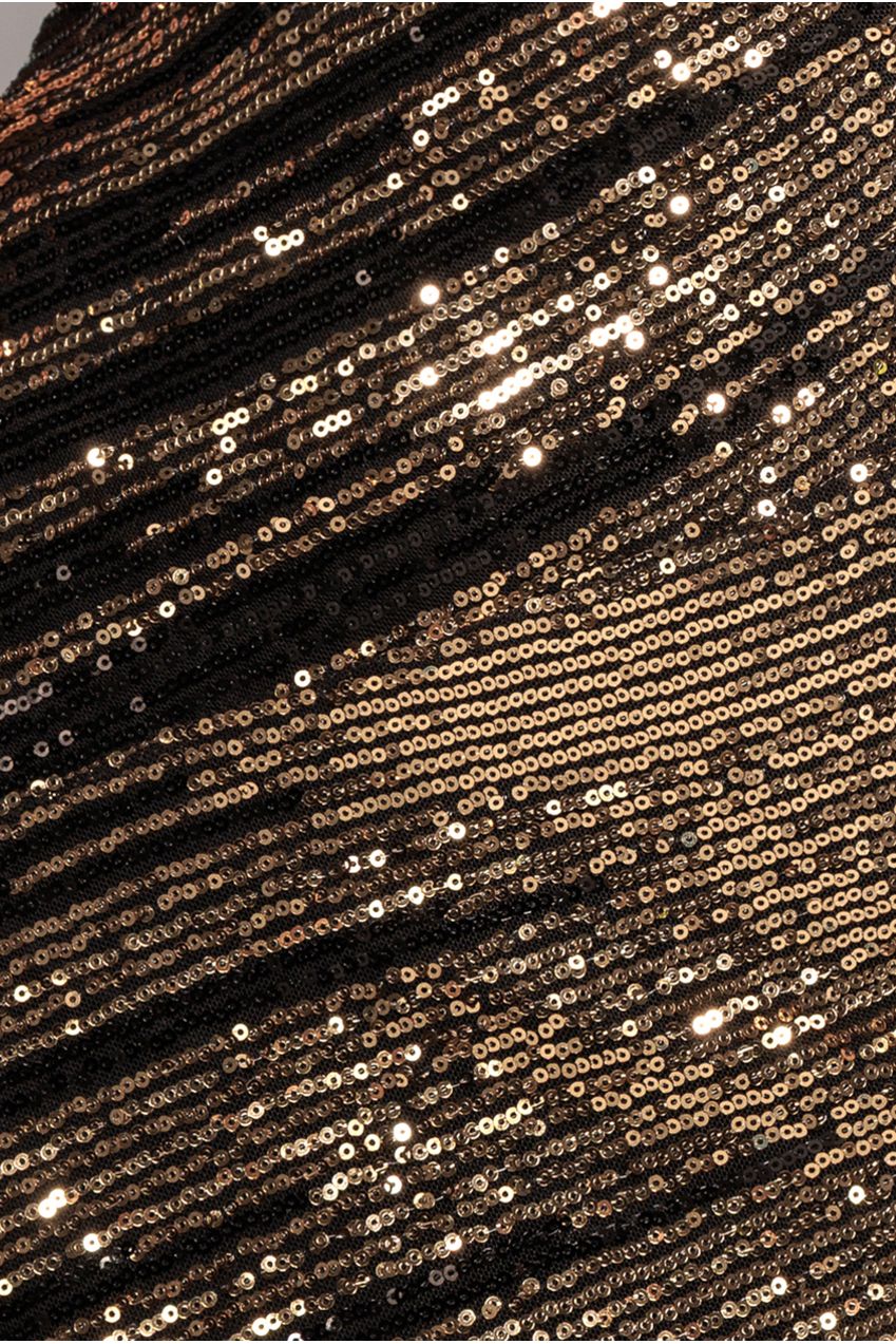Goddiva One Sleeve Diagonal Sequin Midi - Gold