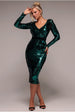 Goddiva Liquid Sequin Midi With Corsage - Emerald Green