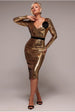 Goddiva Liquid Sequin Midi With Corsage - Gold