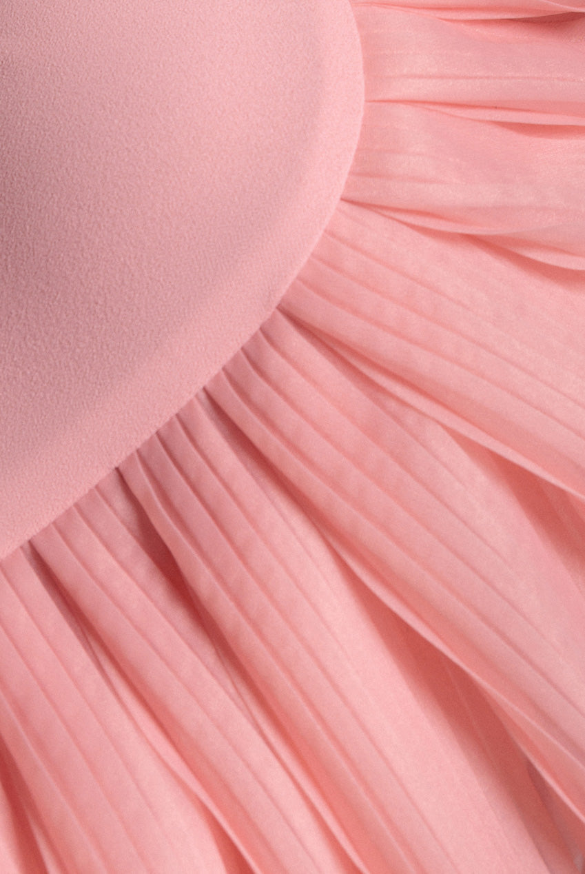Goddiva One Shoulder Pleated Fan Maxi Dress - Blush Pink