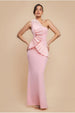 Goddiva One Shoulder Pleated Fan Maxi Dress - Blush Pink