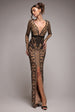 Goddiva Geometric Sequin Plunge Maxi - Black