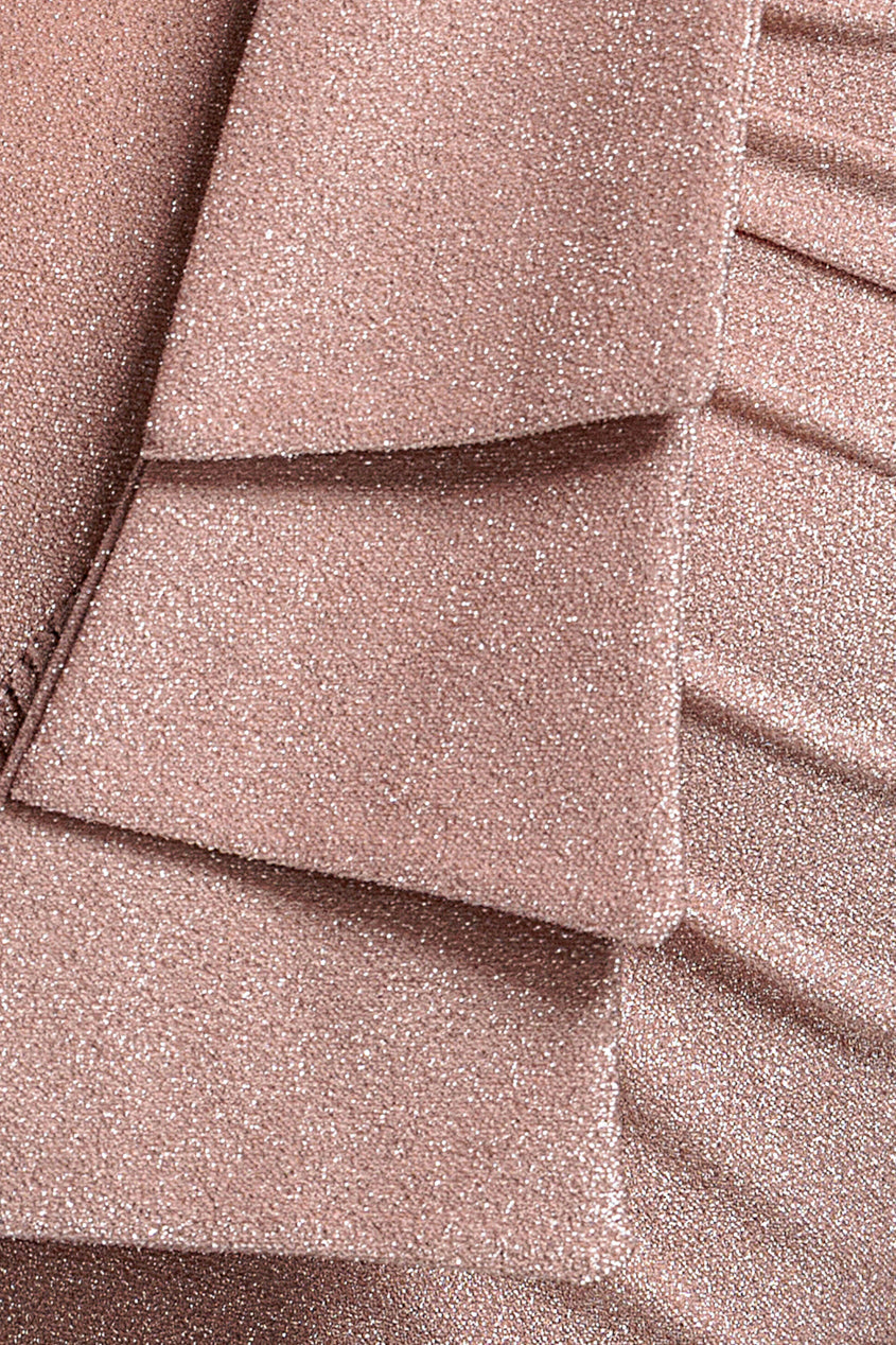 Goddiva Lurex Bardot Maxi With Waterfall Ruffle - Blush