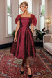 Goddiva Lace Up Jacquard Midi Dress With Organza Wings - Burgundy Red